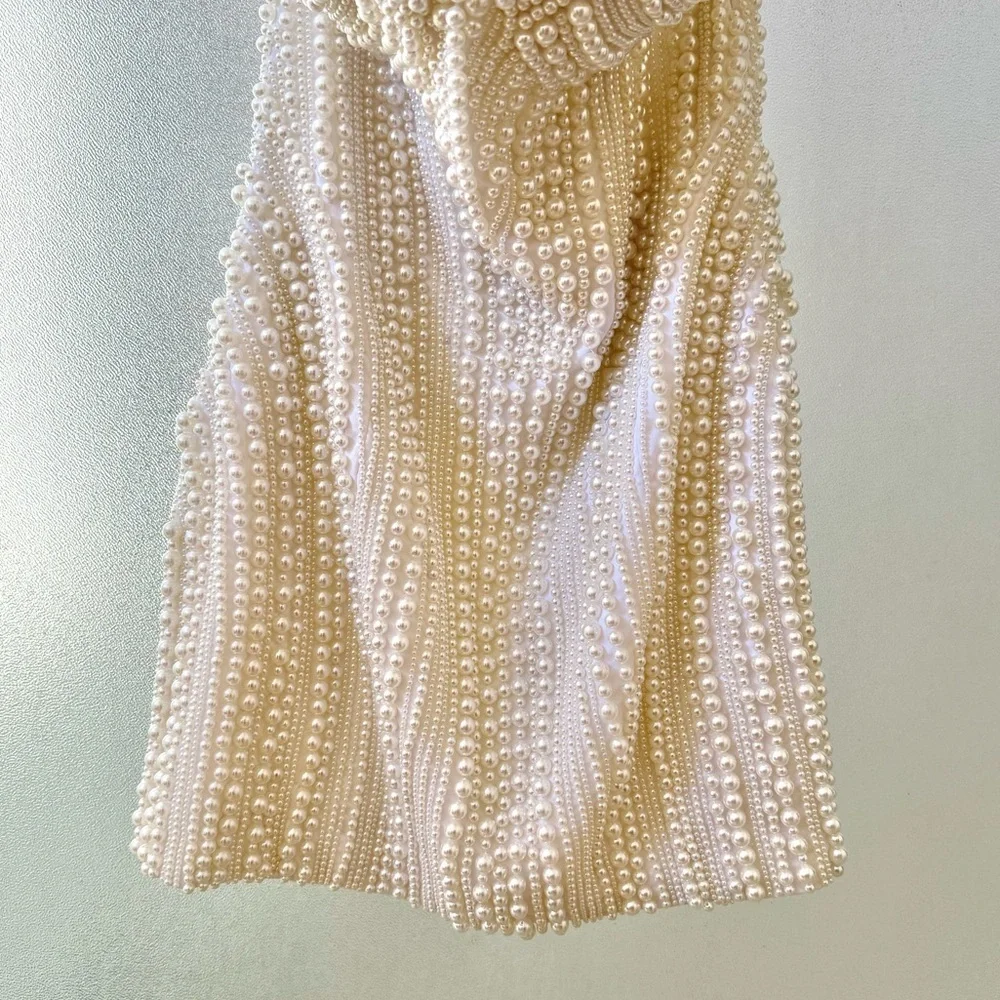 🆕 RETROFETE Deema Pearl Embellished Strapless Crepe Mini Dress Ivory Sz S - Picture 6 of 12